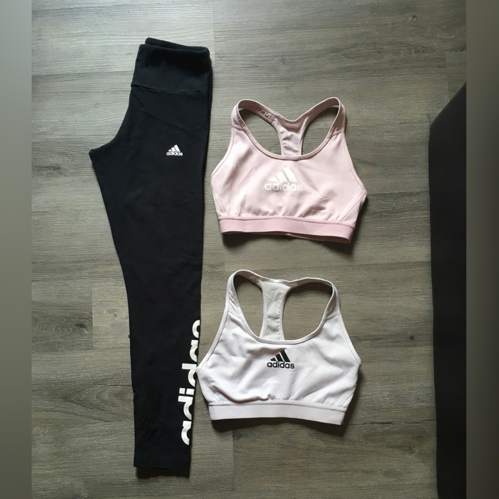 ADIDAS Bundle 2 sports bras and a pair of leggings.
